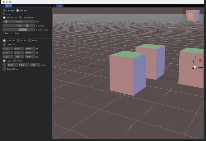 ImGuizmo: 3D gizmos for translation, rotation, and scale.