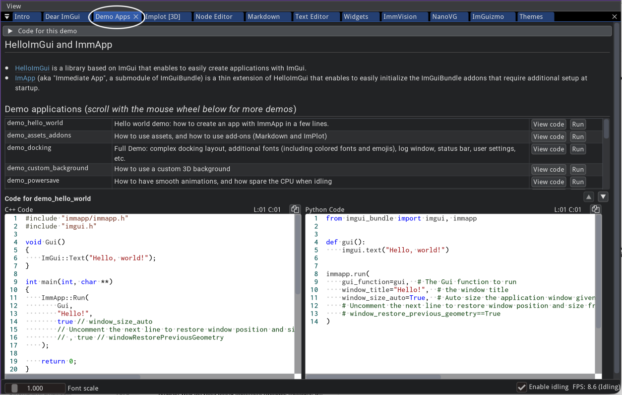 ImGui Bundle Interactive Manual - Explore the “Demo Apps” tab